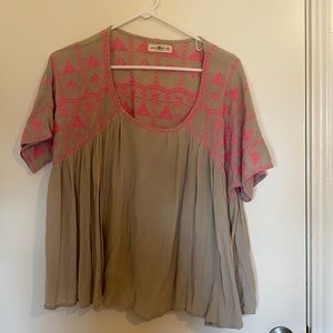 Beige pink fiesta style natural life shirt. Size large.